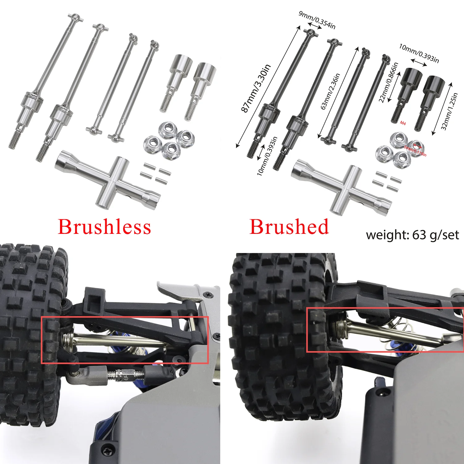 Metall-Antriebswelle vorne und hinten für bürstenlosen und gebürsteten 1/16 SCY 16101 16102 16103 Pro 16201 Pro JJRC Antriebswelle RC Upgrade-Teil