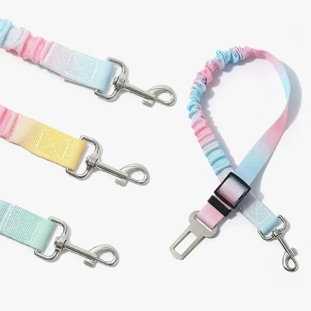 Polyester Dog Car Restraint Gradient Colored Adjustable Length Rope Dog Collar Traction Rope Pet Safety Traction Rope Travel