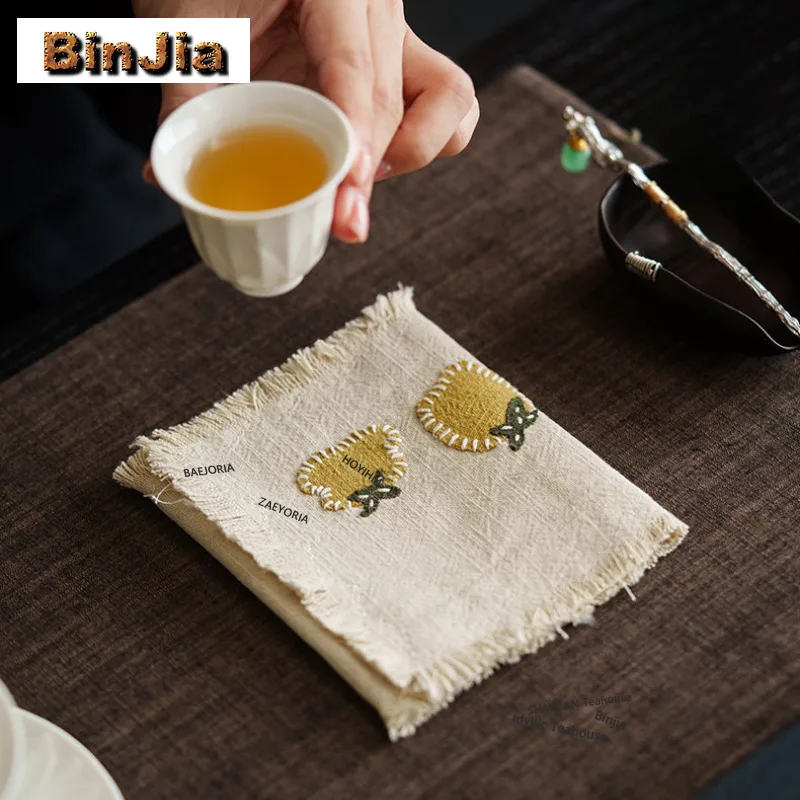BAEJORIA Old Cloth Hand Sewing Embroidery Tassel Tea Towel Creative Cloth Napkins Tea Napkins Household Tea Cloth Teaware Gift