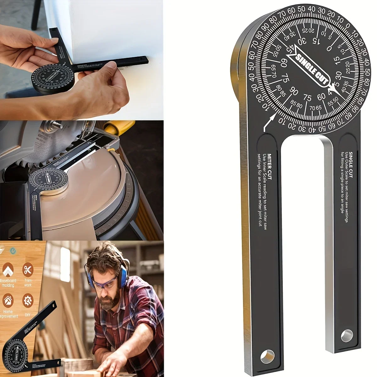Aluminum Miter Protractor Angle Finder, Laser Engraved Rust Proof for Precision Woodworking & Framing