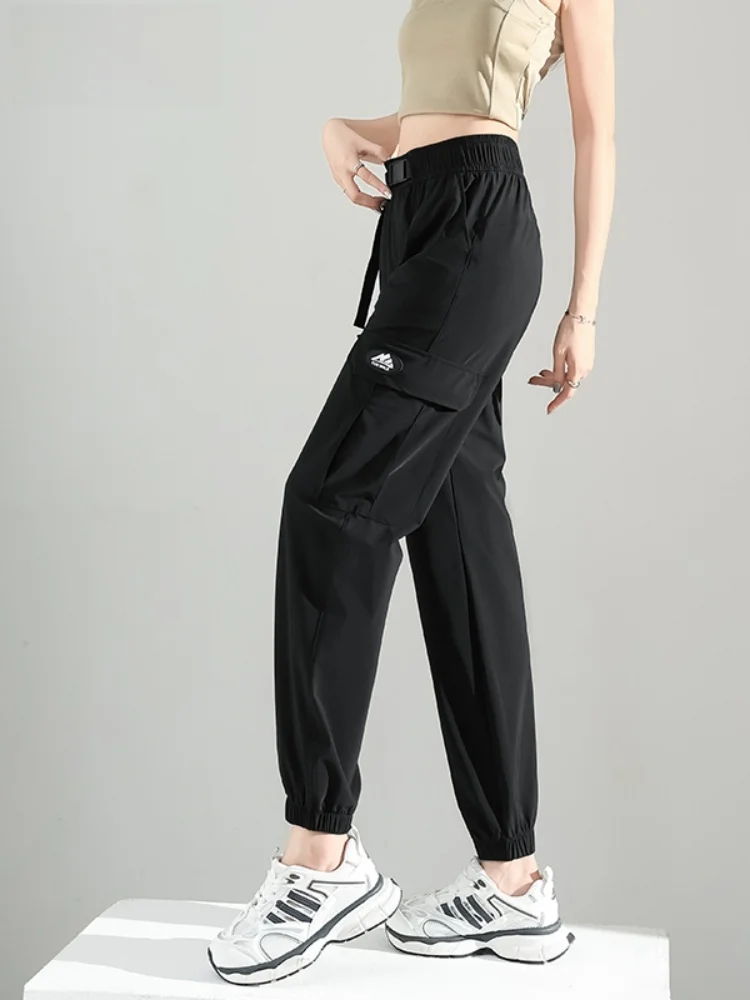 

Брюки из ледяного шелка, женские новые летние спортивные повседневные модные тонкие уличные брюки для альпинизма с высокой талией