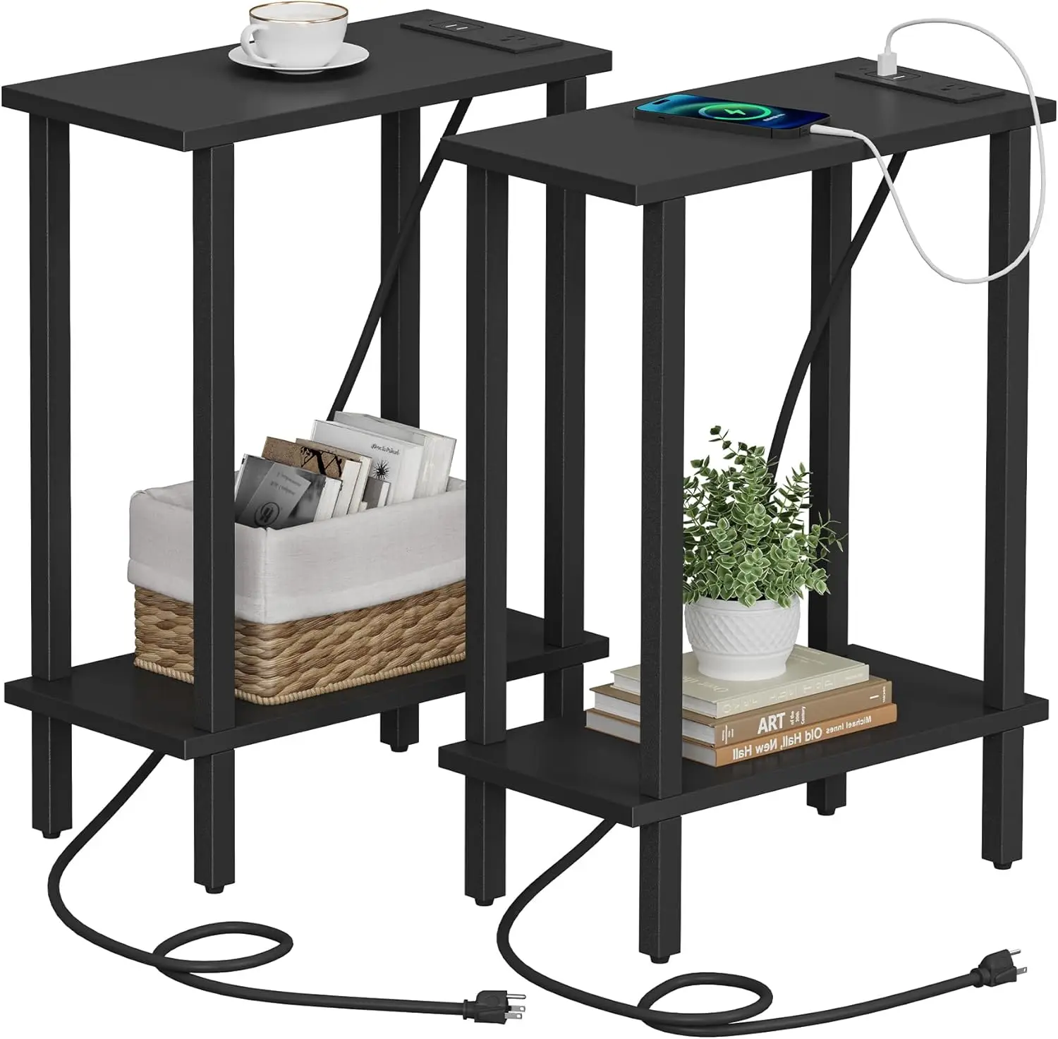 

Small End Table with Charging Station, Set of 2, Black TB01BK0602