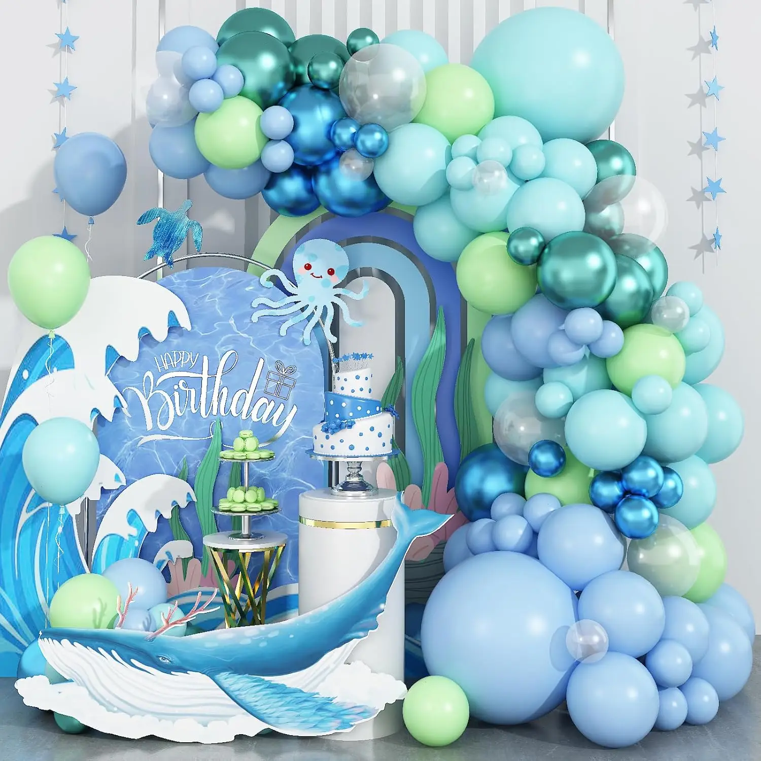 Under The Sea Ballonbogen Hellblau Limettengrün Mintgrün Ballongirlande Ozean Thema Geburtstagsfeier Taufdekoration