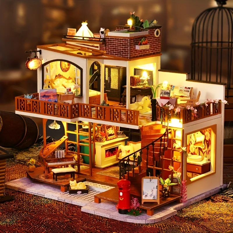 1 Stück, DIY Holzpuppe nhaus, Montage modell Kit, 3D-Puzzle, Geburtstag Weihnachts geschenke für