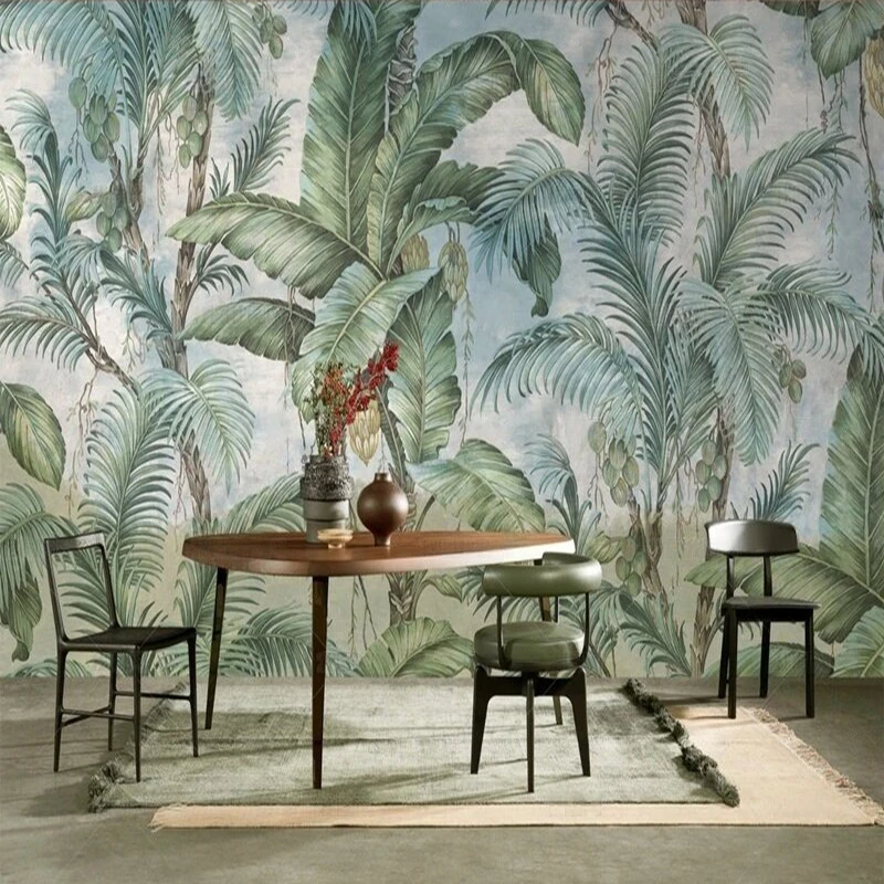 Original full-length green forest background picture, living room TV background wall painting