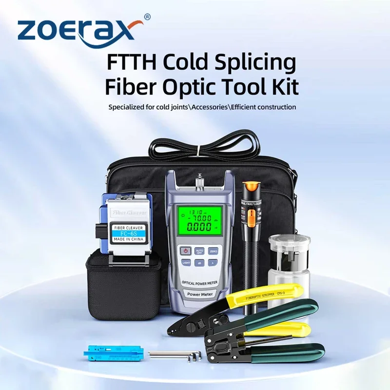ZoerRax 11-in-1-FTTH-Glasfaser-Werkzeugsatz mit -70 ~ + 10 dBm optischem Leistungsmesser, 10 MW