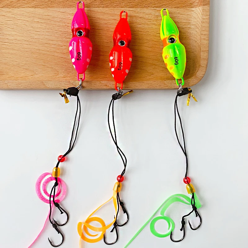 40g 60g Squid Pesca Metal Jig Head Octopus Skirt Kingfish Gourd Shaped Slider With hook Snapper Grouper Slow Bait Fishing Lure