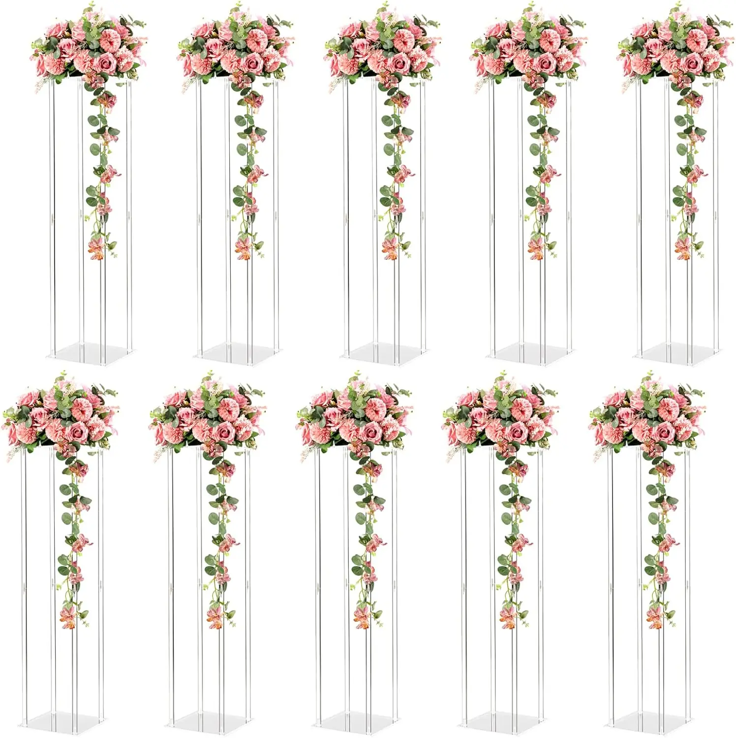 

4pcs/10pcs/40cm/90cm/120cm)Tall Acrylic Vase Wedding Centerpieces Clear Flower Stand Column Floral Vase Elegant Display Holder