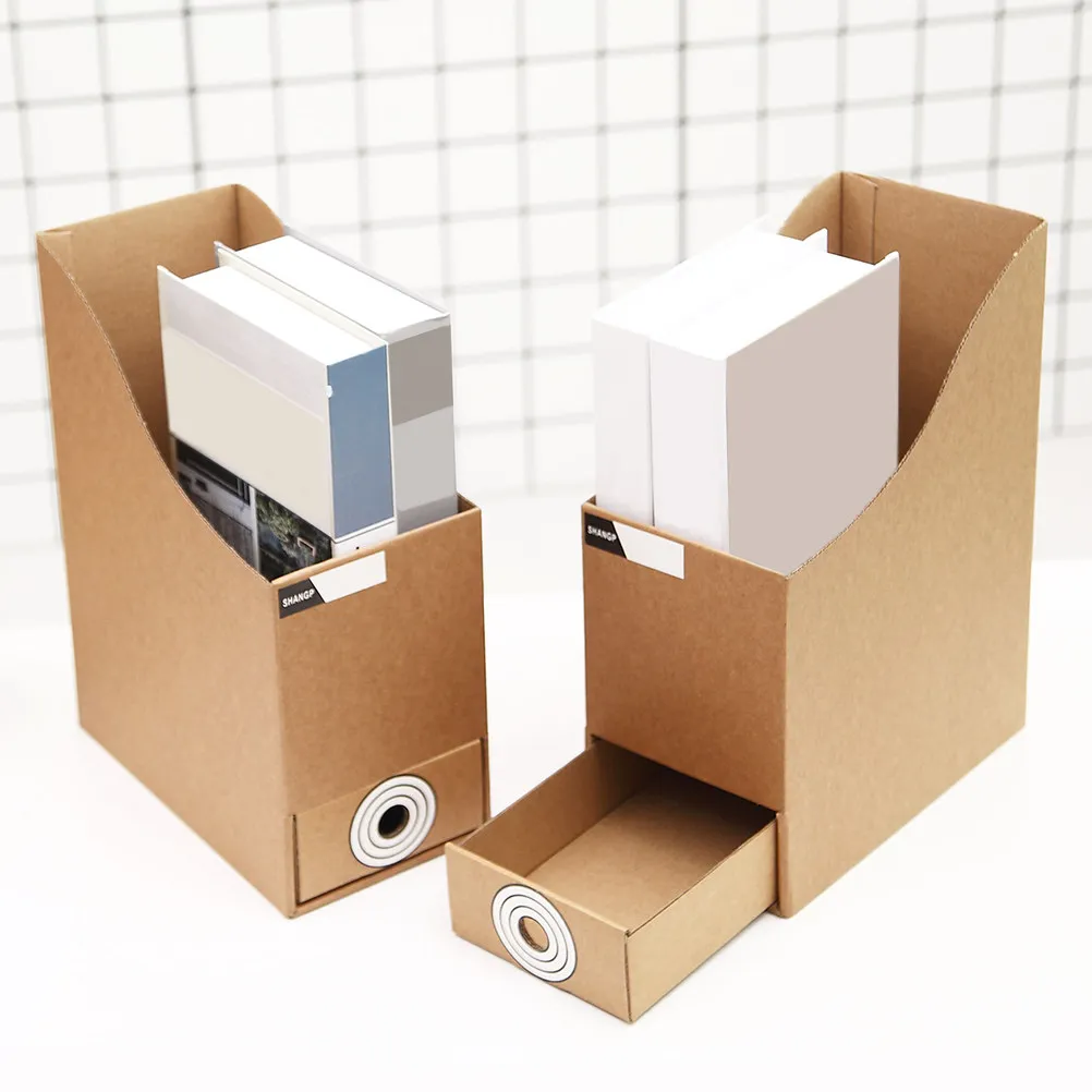 

2pcs File Box Document Holder Rack Sturdy Paper Organizer For Home Office Storage Magazine File Desk Organizer