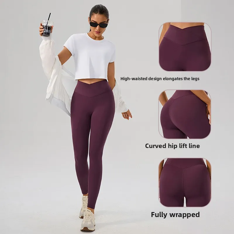 

Women Yoga Pants Cross V-shaped waist High Waist Hip Lifting Fitness Leggings Pilates Sports Pants Push UP Running Gym Tights
