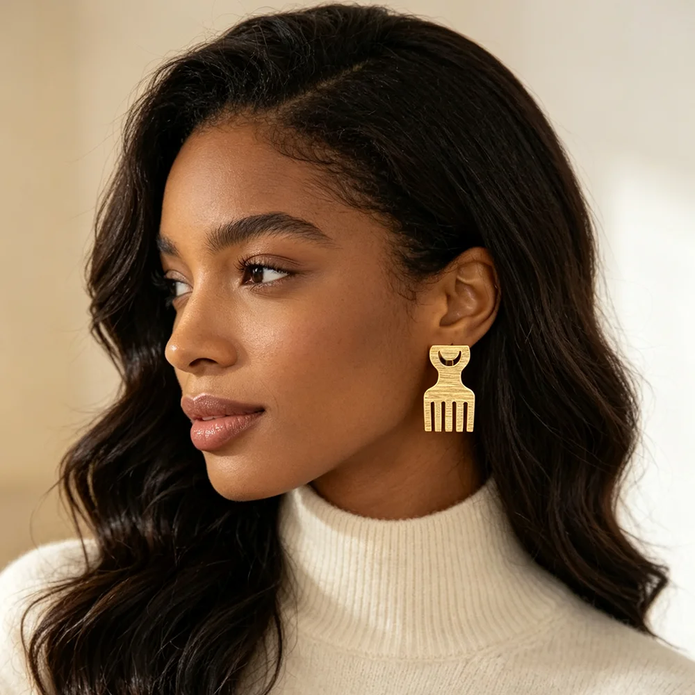 Nigerian ische vergoldete Ohrringe und Ring für Damen Persönlichkeit Design Ohrringe und Cocktail Ring Set afrikanische Verlobung feier – Detail 4
