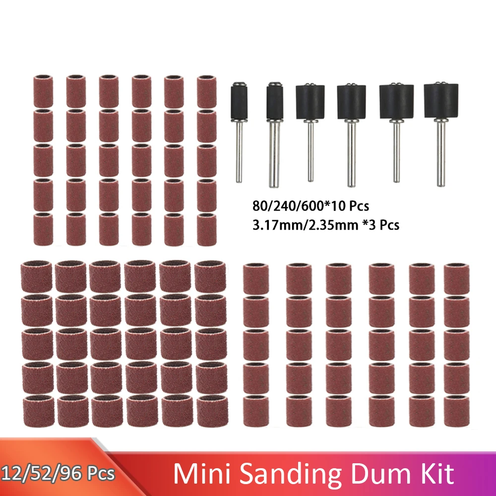 11/52/96pcs Sanding Drum Kit Grit #80 #120 #180 Sanding Band for Dremel Sleeves For Electric Mini Angle Grinder Sanding Mandrels