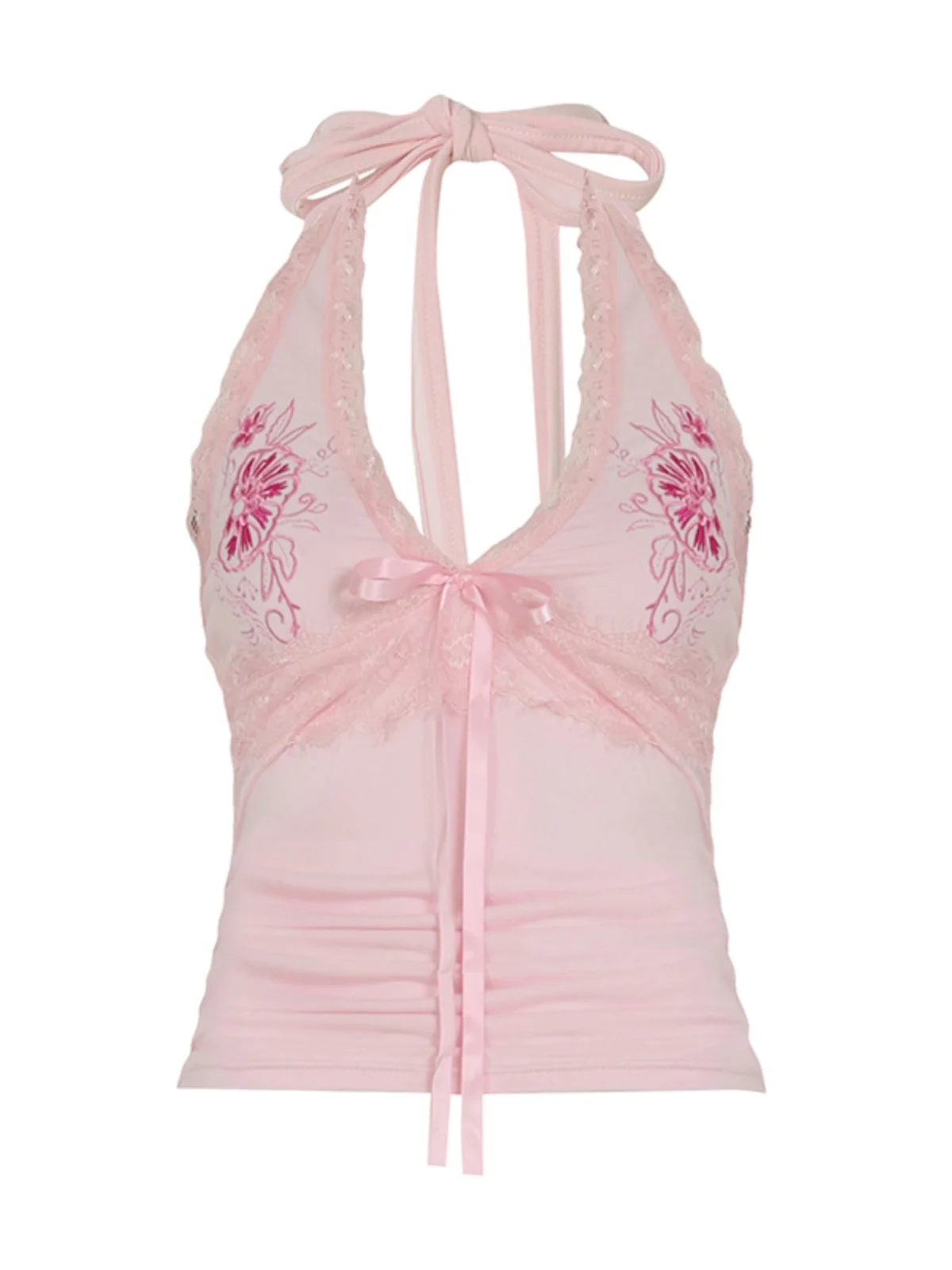 Słodka, haftowana koronka, głęboki dekolt w serek, ramiączka, dopasowana kamizelka, modelująca sylwetkę, damski letni top Faion Romore