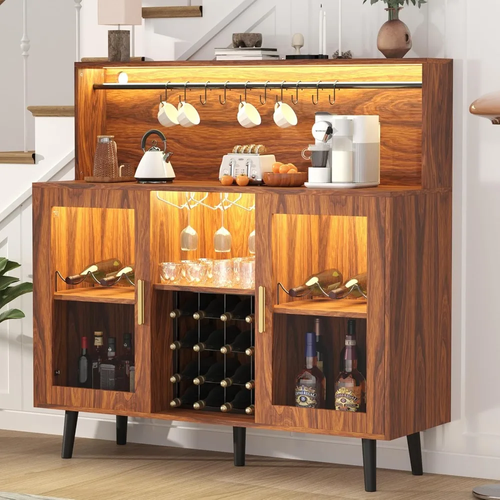 

Wine Bar Cabinet with LED Light, Liquor Coffee Cabinet Bar w/Wine Rack & Glass Holder, Buffet Sideboard Alcohol Cabinet .