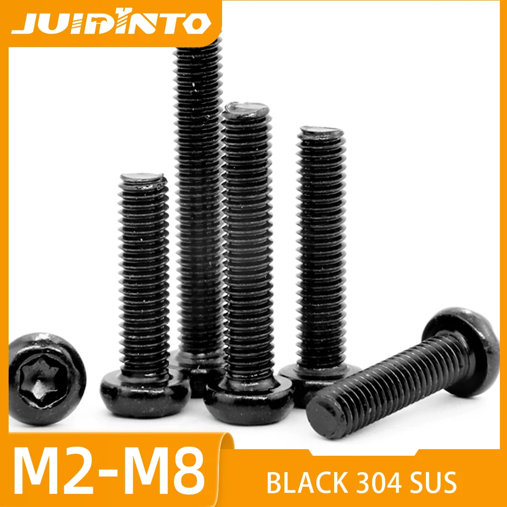 JUIDINTO 5-30pcs Black 304 Steel Stainless Torx Pan Head Machine Screws M2 M2.5 M3 M4 M5 M6 M8 Star Drive Round Security Screws
