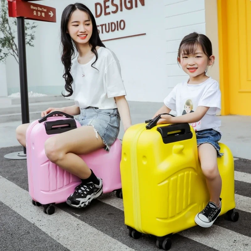 Kids Cartoon Trolley Case Travel Suitcases Can Sit and Ride Horse Rolling Luggage Gifts Children's Riding Suitcase on Wheels