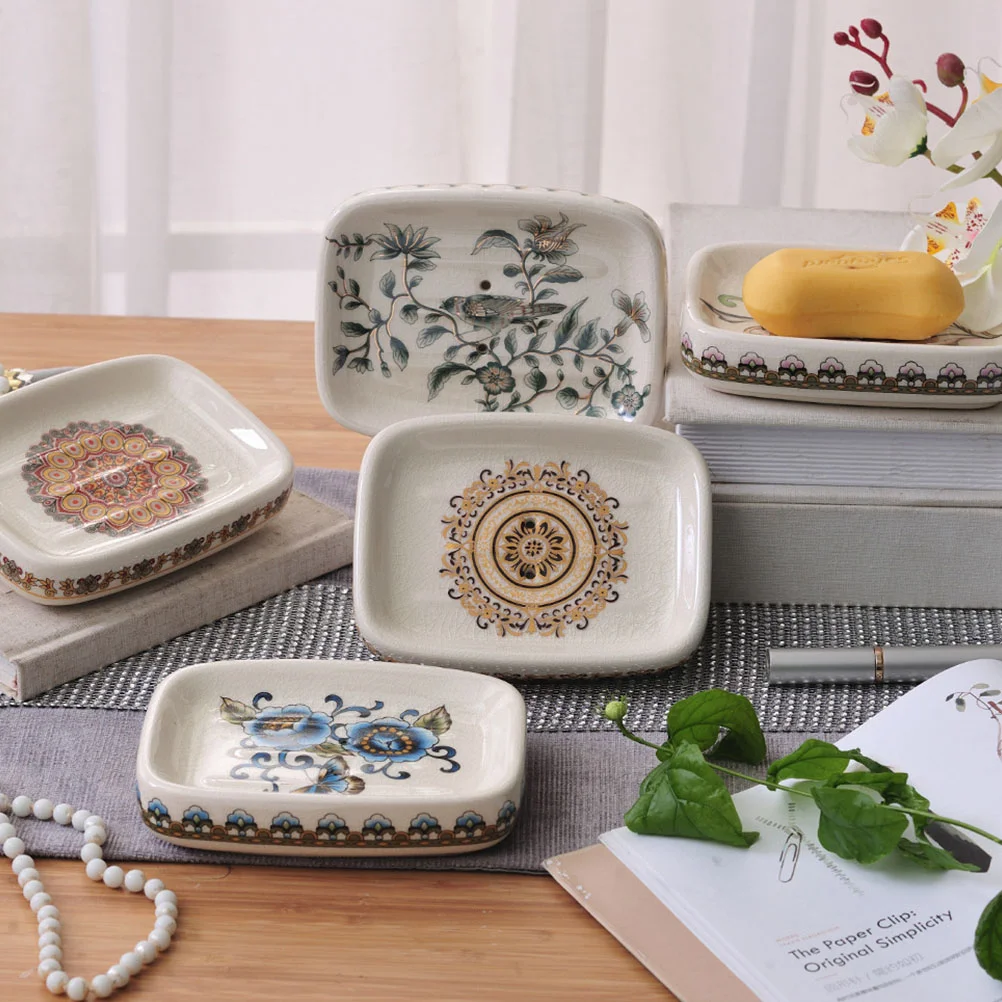 Ceramic Hand-painted Soap Dish for Sink with Pattern Decorative Holder Ceramics Box Gift Bar Container Bathroom Easy to Clean