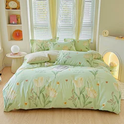 Small Fresh Flower Duvet Cover Set with Pillowcases No Filling Ins Style Cotton Bedding Set Soft Skin Friendly for Bedroom Decor