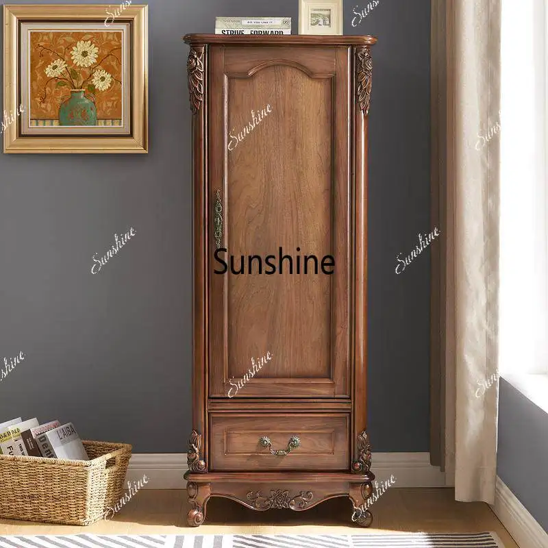 

American solid wood wardrobe household bedroom storage retro small apartment single door storage