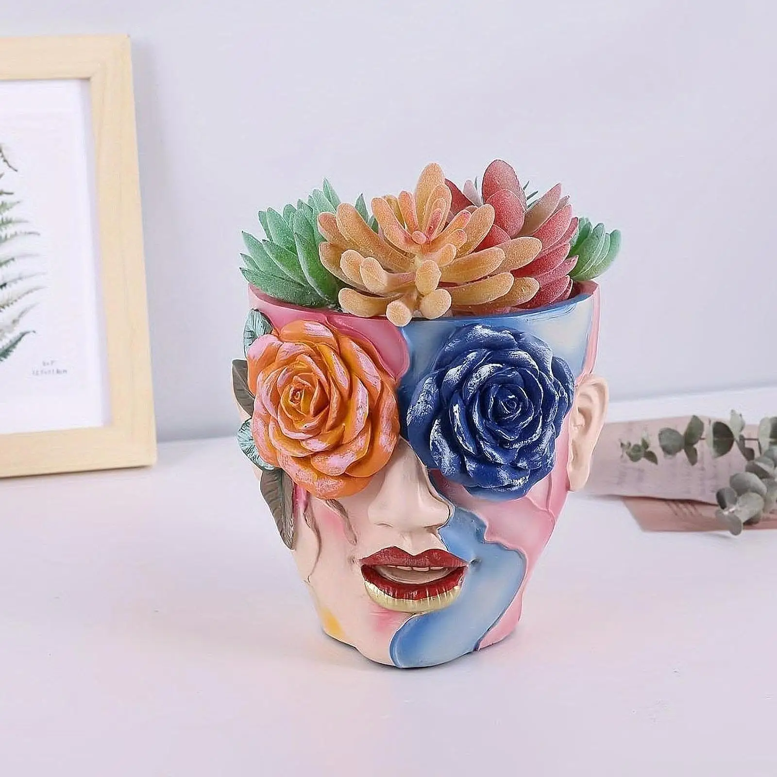 

Rainbow Head Planter Aesthetic Ornament Versatile Gifts Flower Face Planter