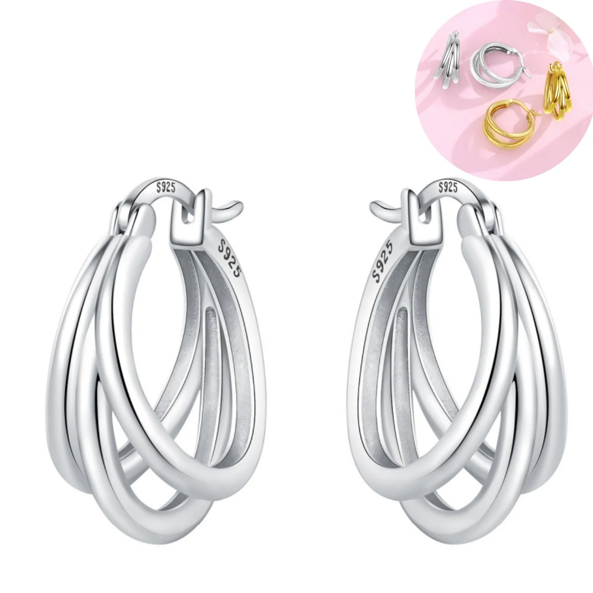 

925 Sterling Silver Exquisite Multi-layer Ear Ring Jewelry Versatile Hoop Earrings For Women Jewelry Fine Birthday Party Gift