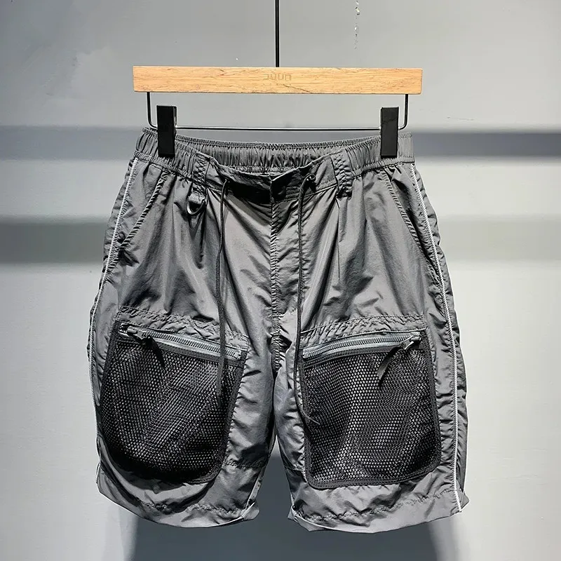 Shorts For Men Korean Fashion Baggy Mesh Patchwork String Straight Leg Pants Summer 2023 New All-match Casual Pants Shorts Homme