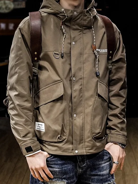 

American Vintage Pilot Jaet Men's Spring Autumn Outdoor Workwear Windproof Coat Youth Faion Stand Fit Button Decor
