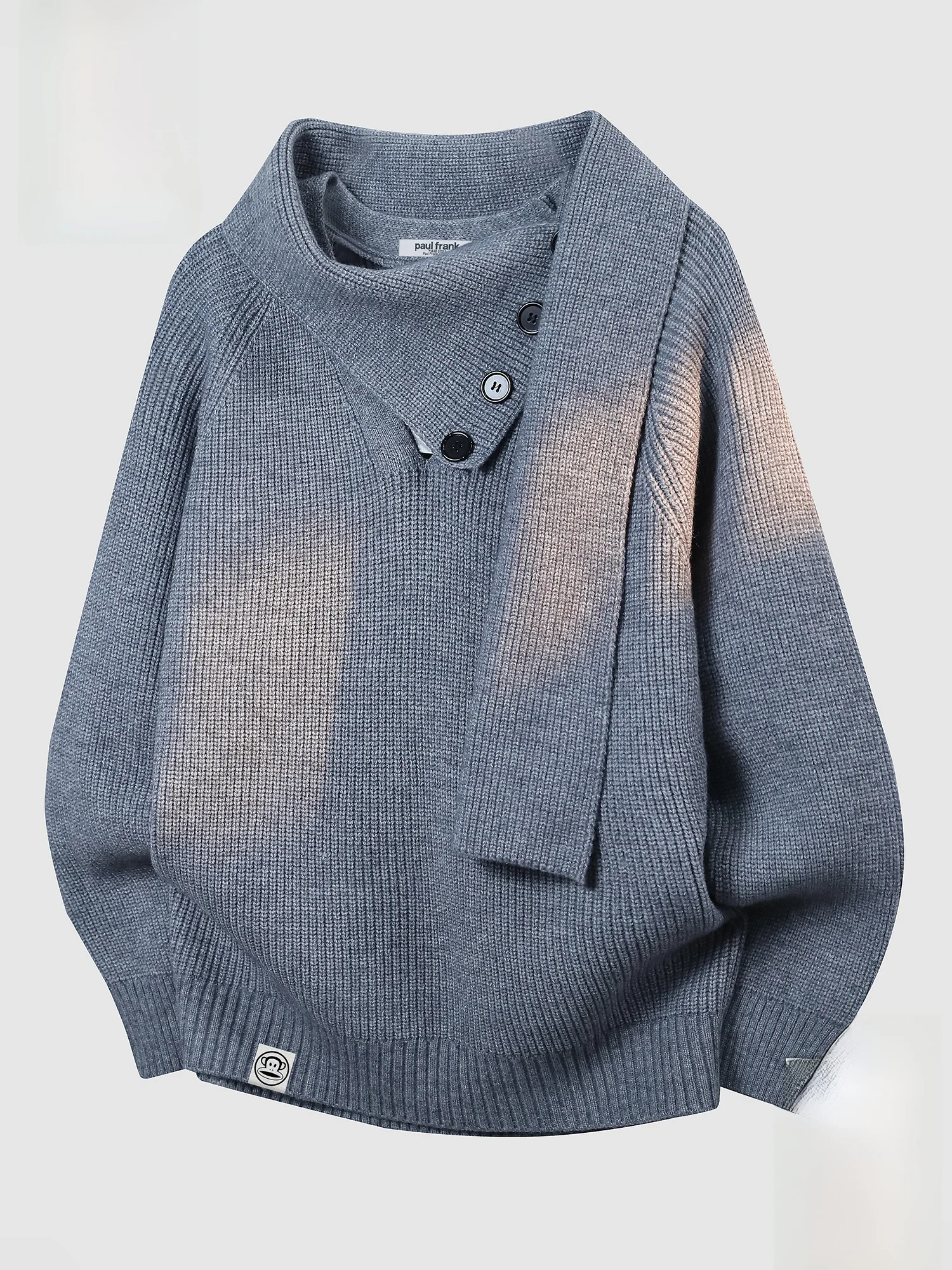 

PaulFrank Men's Comfortable Loose Knitted Sweater Trendy Scarf Collar Faionable Autumn Winter Casual Sle Animal Pattern