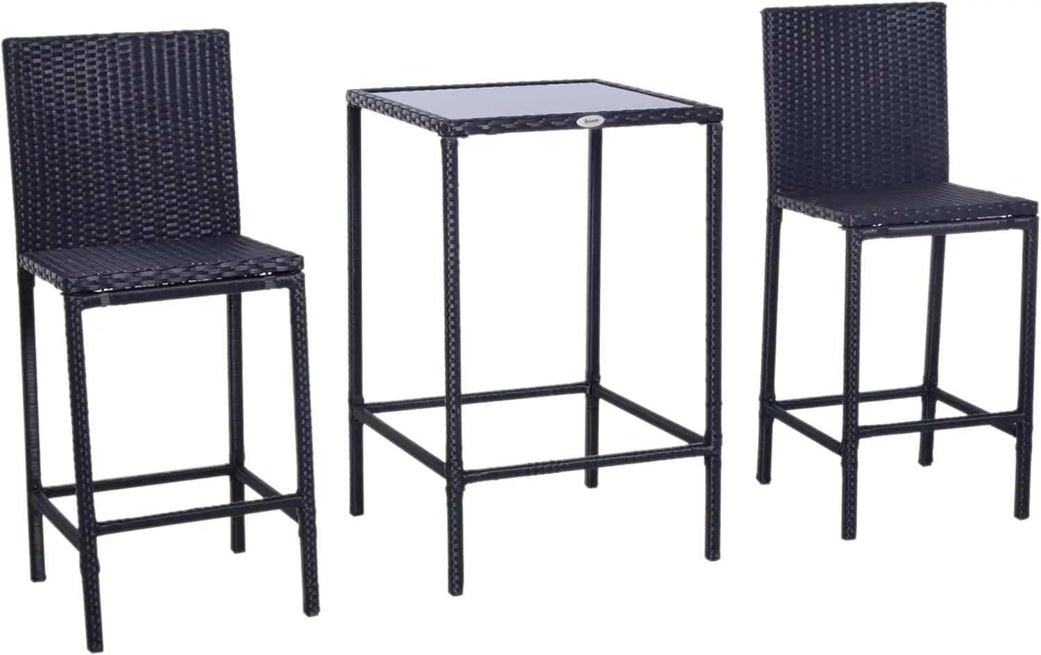 

3 pcs Rattan Bar Set with Glass Top Table, 2 Bar Stools for Outdoor, Patio, Garden, Poolside, Backyard