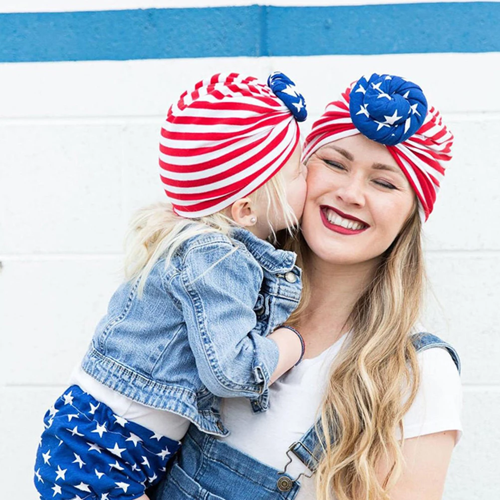 

2 pcs Celebration Hat Suit For s American Flag Print Elastic Headwear Toddler Cap Accessories Cute Printed Newborn Hat