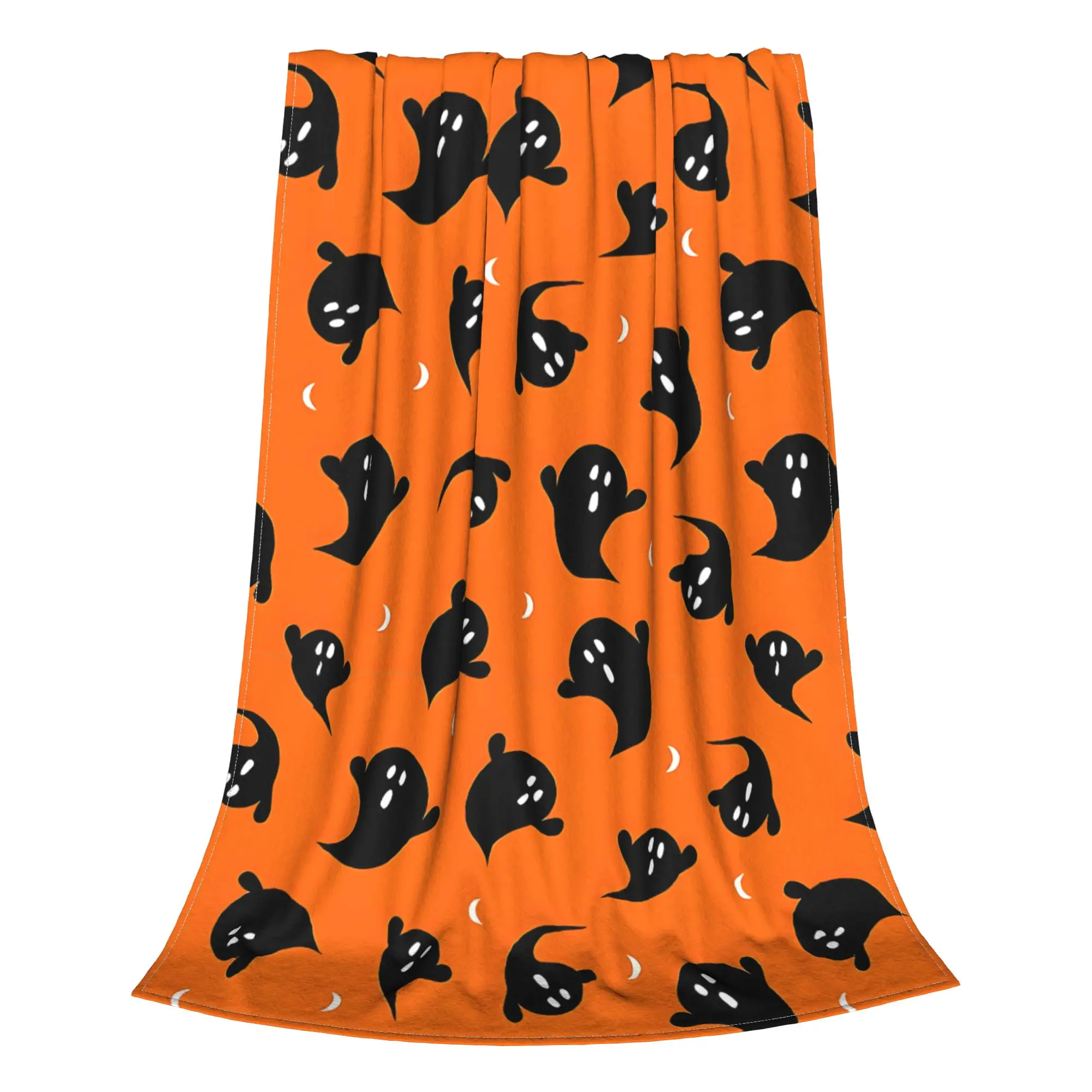 1PC Black Orange Ghost Boo Hallowee  Winter Blankets for Adults Bedding Home Interior Sofa Knee