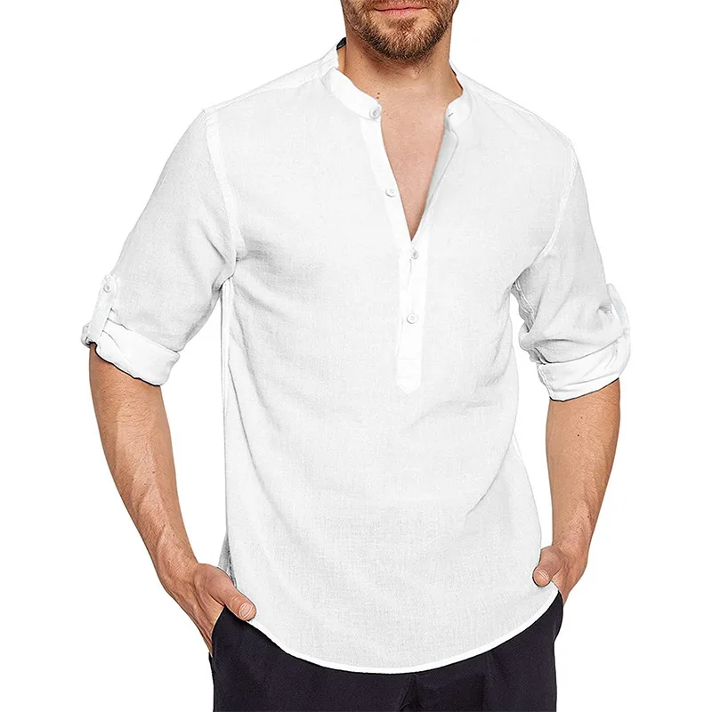 

Men Formal Business Shirts White Normal Social Shirt Man Casual Blouses Cotton Linen Shirt Long Sleeve Loose Top Man Streetwear