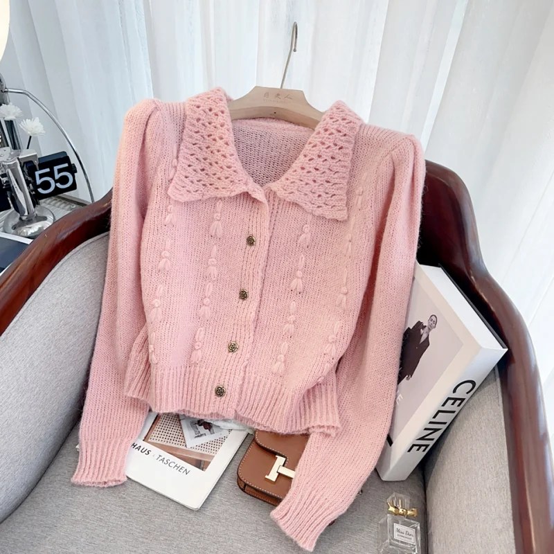 Purple NEW Hollow Out Fashion Sweater Winter Women's Cashmere Solid Cardigan Knitted Jacket Loose Long Sleeves Female Top