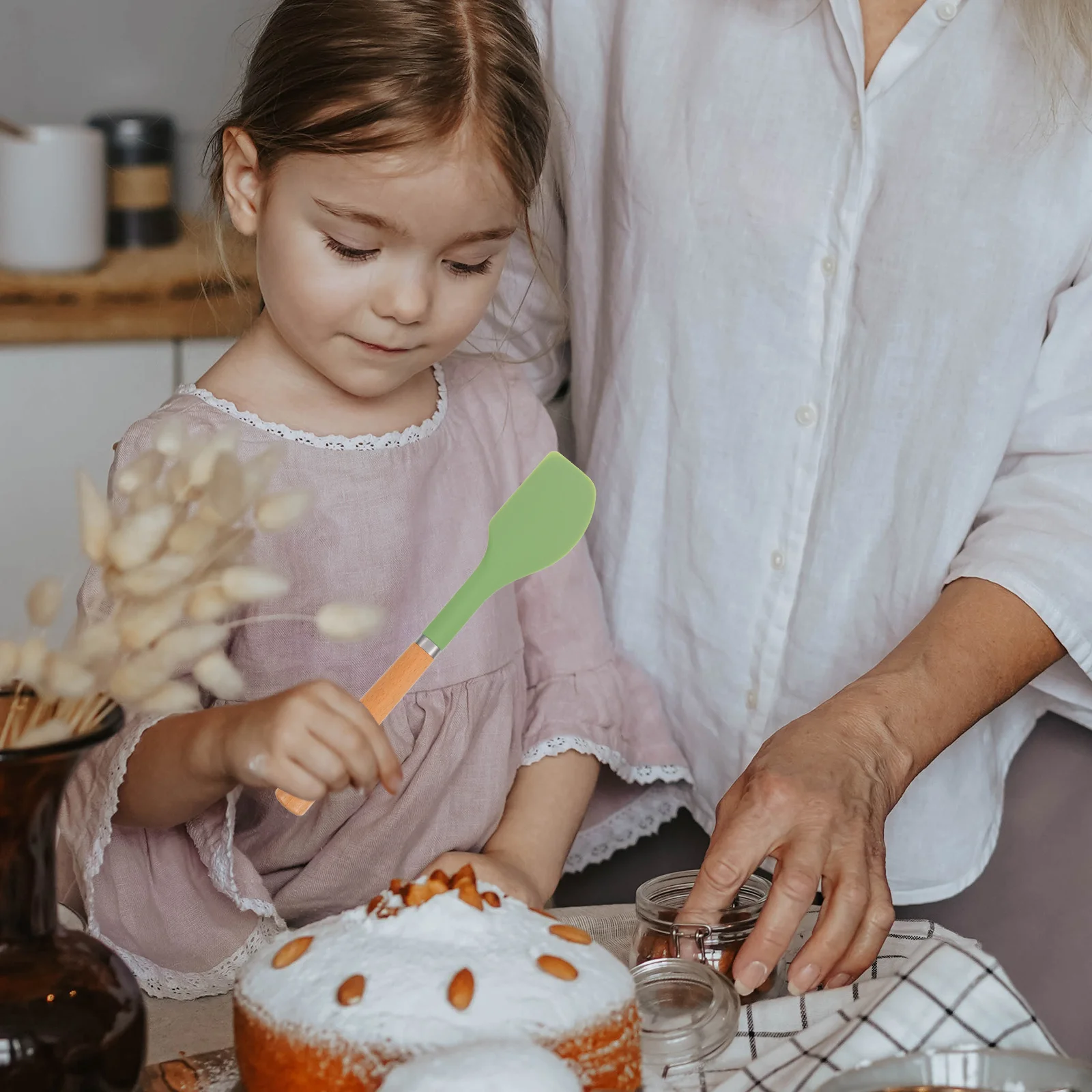 

Cream Spatula Silicone Wood Handle Stainless Steel Baking Tool For Cake Mixing Scraping Nonstick Cookware Heat Resistant