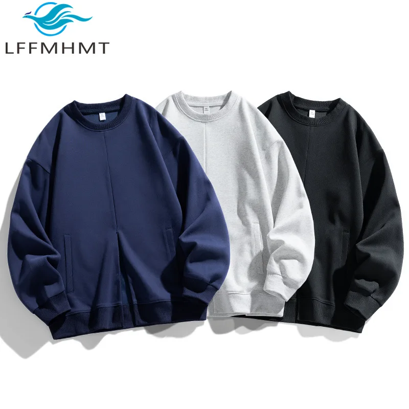 

Spring Fall Fashion Men Sweatshirt Good Quality Front Split Chic Patchwork Loose Casual Oversized Long Sleeve Pullover Tops Male