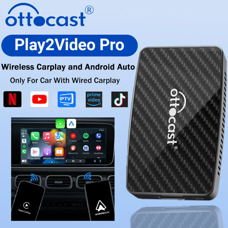 OTTOCAST Play2Video Pro Adattatore Wireless CarPlay Android Auto Costruito nel Youtube Netflix IPTV TikTokCar Accessori per Kia Toyota