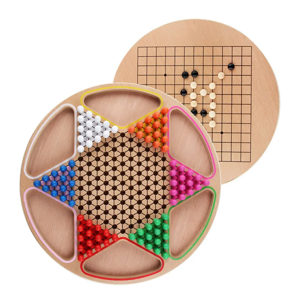 

1Set Desktop Chinese Checkers Educational Gobang Plaything Natural Hardwood Construction Smooth Finish Safe for Kids Family