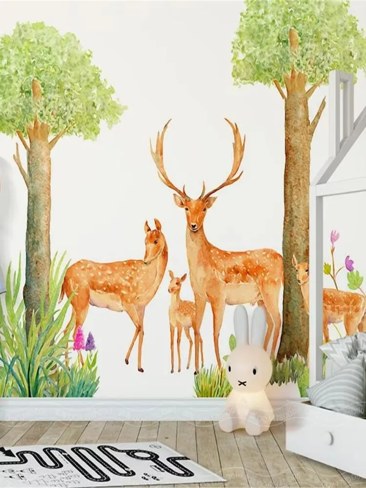 

Custom 3D Silk material wallpaper mural Cartoon forest deer living room bedroom background wall home decoration 3d wallpaper