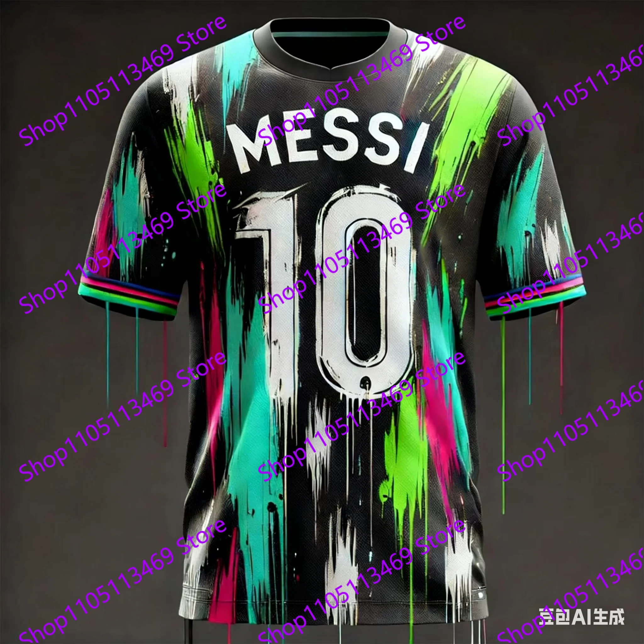 قميص MESSI 10 Graffiti لكرة القدم جيرسي بأكمام قصيرة مصمم بالذكاء الاصطناعي للأطفال والكبار ملابس الشارع الصيفية #1