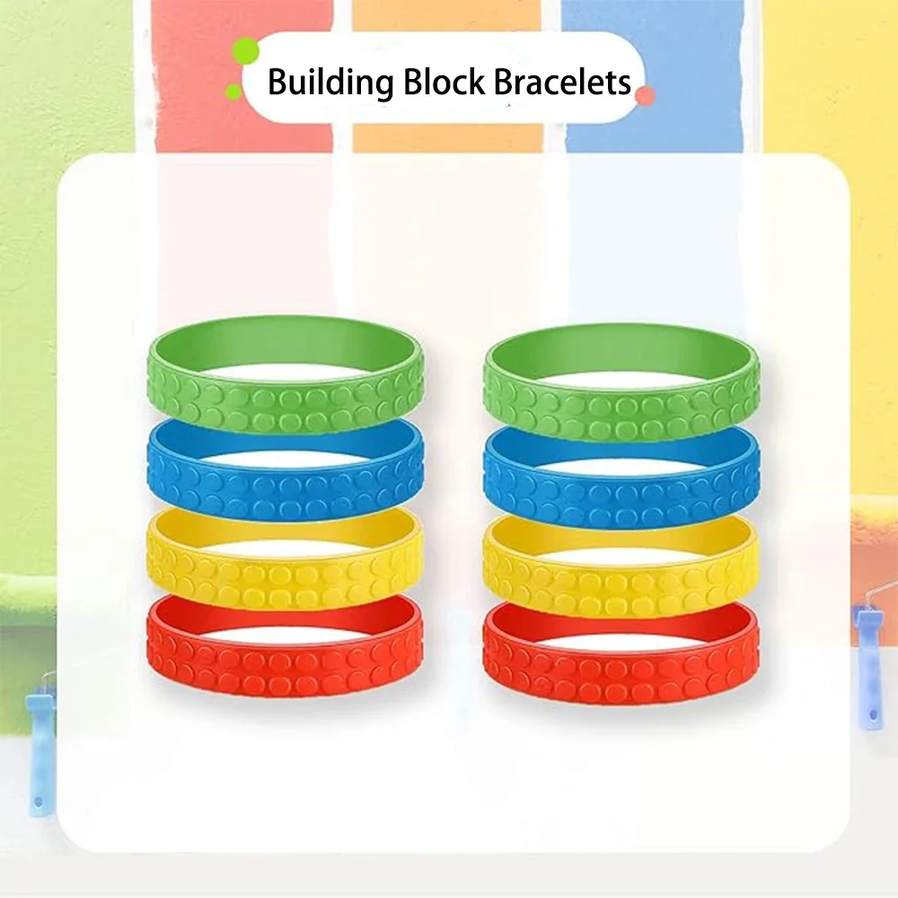 10pcs Building Block Bracelets Party Favors, Brick Silicone Bracelets, for Gift Bag Fillers, Carnival Prizes, Birthday Supplies