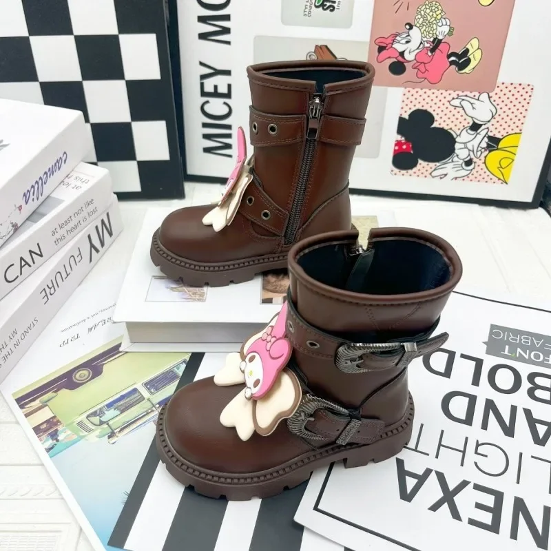 

Children Kawaii Sanrio Anime My Melody Fashion Martin Boots Matching Spring Autumn Leather Princess Shoes Christmas Gifts Toys