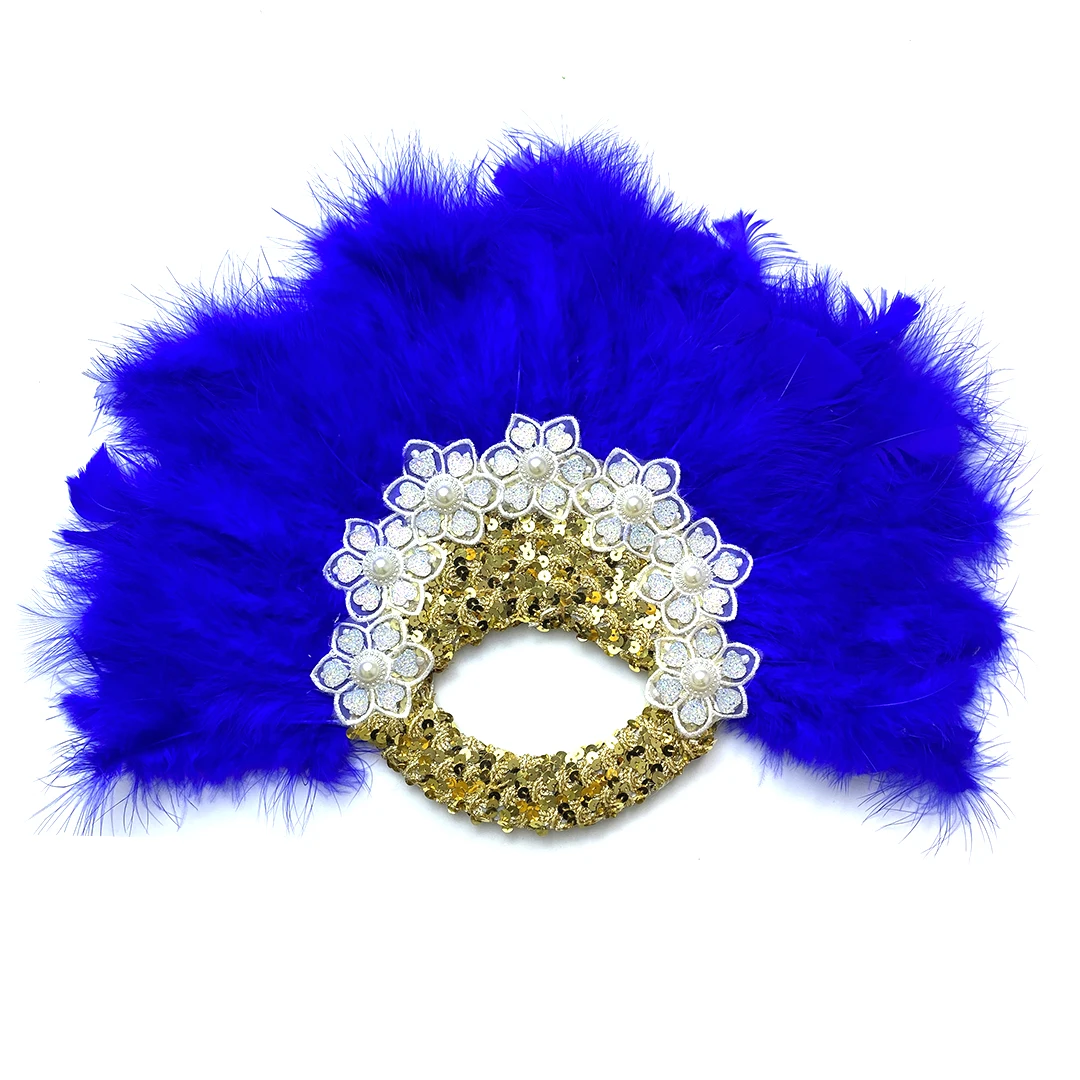 African Turkey Feather Handfan with Sequins for Nigerian Wedding Party, Marriage Bride Fan