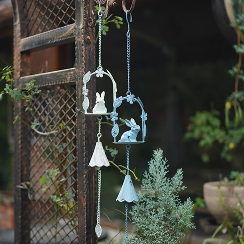 

European Style Vintage Rabbit Wind Chime Iron Do Old Aeolian Bells Garden Courtyard Cute Ornament Creative Hanging Decorations