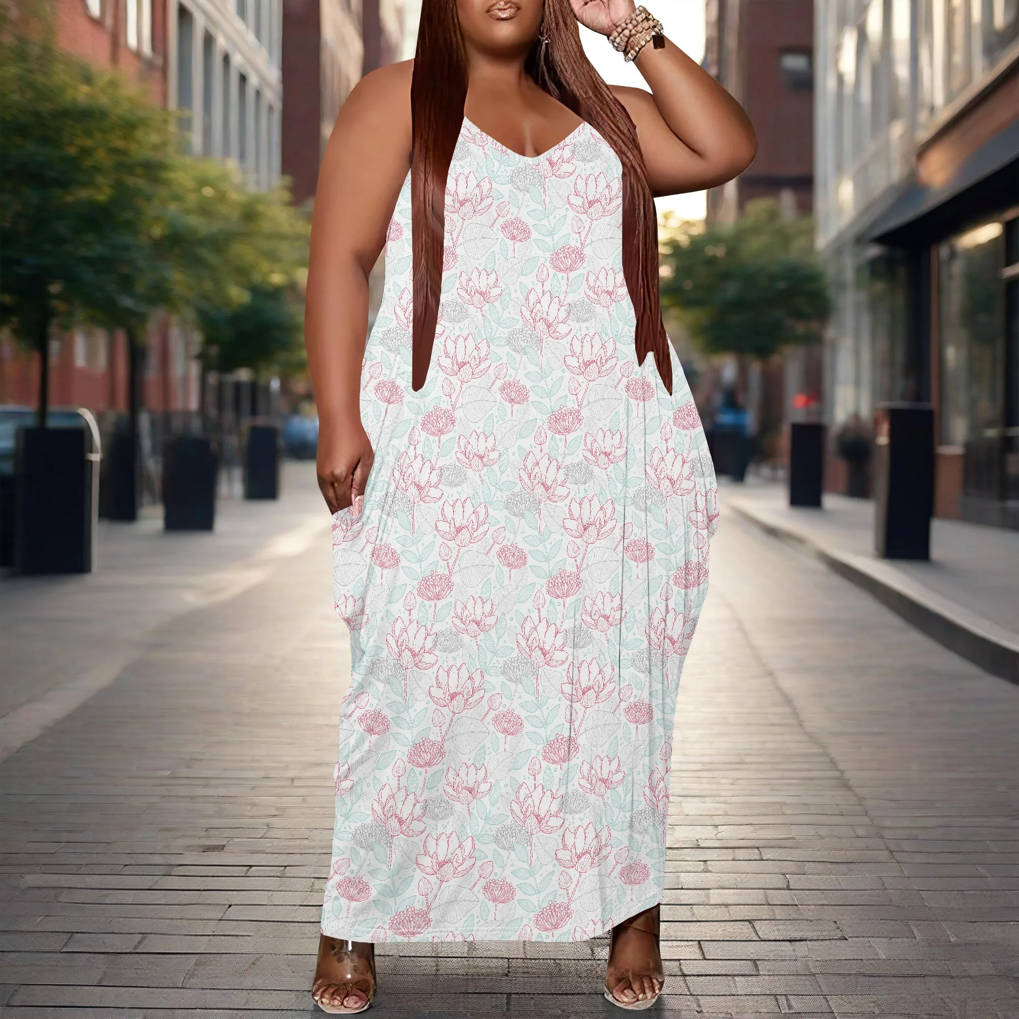 Women's Plus Size Dress Floral Print Loose Slip Maxi Dress with Pocket Stretchy Bohemian XL-6XL