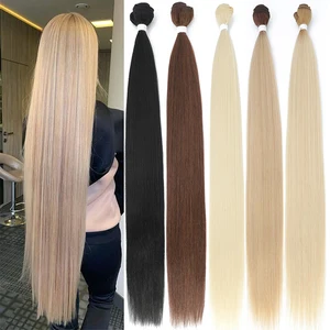 Bone Straight Hair Bundles, Salon Extensões de cabelo natural, Fibras falsas, Super longo, Yaki sintético, tecelagem, Full to End 8 principais vendas duplo venus - №7