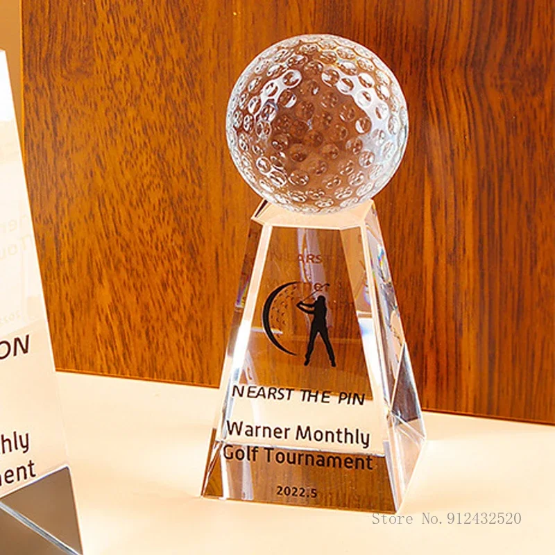 

Customized Crystal Trophy for Sports Event, Enterprise Awards, Excellent Employee Team Trophies, Earth Golf Ball, Trapezoid, 1PC