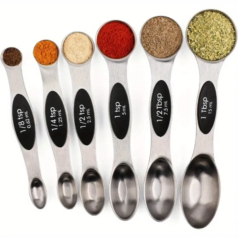 Magnetic Measuring Spoons Set of 6 Stainless Steel Dual Sided Stackable Teaspoon for Measuring Dry and Liquid Ingredients