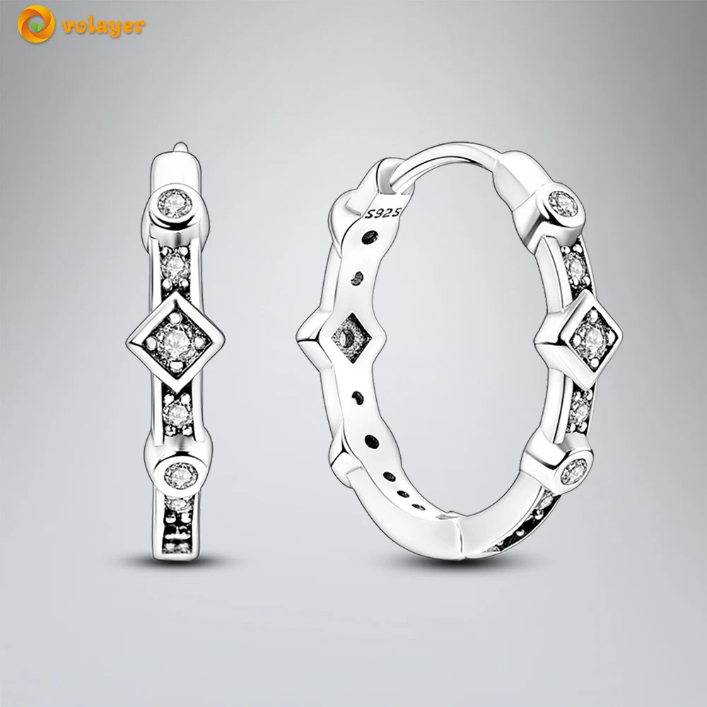 

Volayer 925 Sterling Silver Earrings Sparkling Square and Round Stone Earrings Original 925 Silver Women Earrings