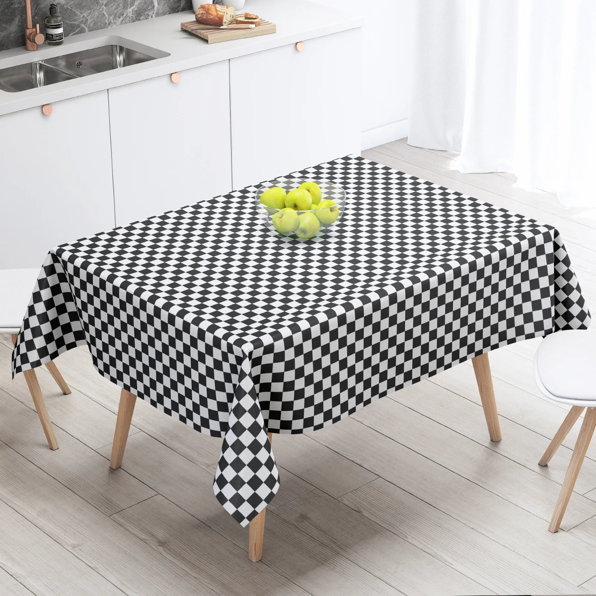 Black White Checkered Racing Tablecloth Happy 1st Birthday Party Decoration Kids Adults Table Cover Baby Shower Boys Supplies