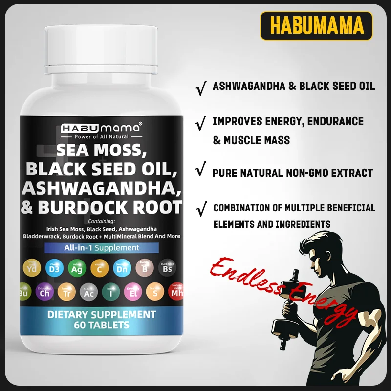 Natural Ashwagandha & Sea moss Capsules for Men, Increase Energy & Endurance permanently, Increase size & libido, Erection pills